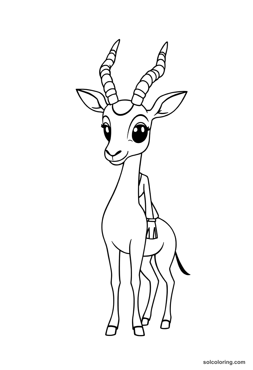 Cute Cartoon The enchanted gazelle standing beside the sheikh coloring page, free printable cute cartoon style
