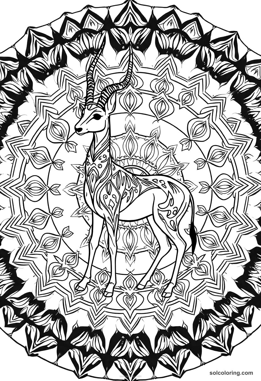 Mandala The enchanted gazelle standing beside the sheikh mandala coloring page for kids