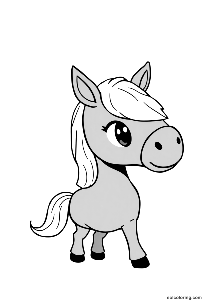 Chibi The enchanted horse made of ebony wood coloring page, free printable chibi style