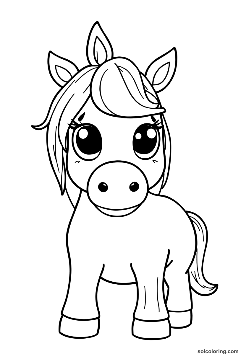 Cute Cartoon The enchanted horse made of ebony wood coloring page, free printable cute cartoon style