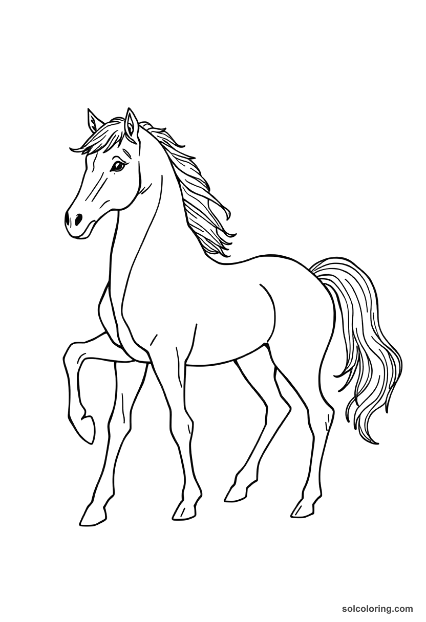 Simple The enchanted horse made of ebony wood coloring page, free printable simple style