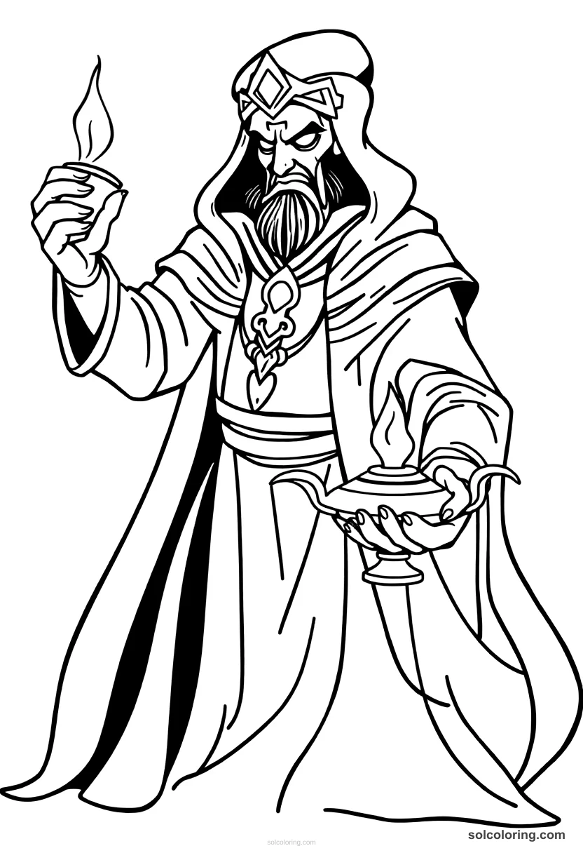 The Evil Sorcerer Jafar Holding The Magic Lamp coloring pages