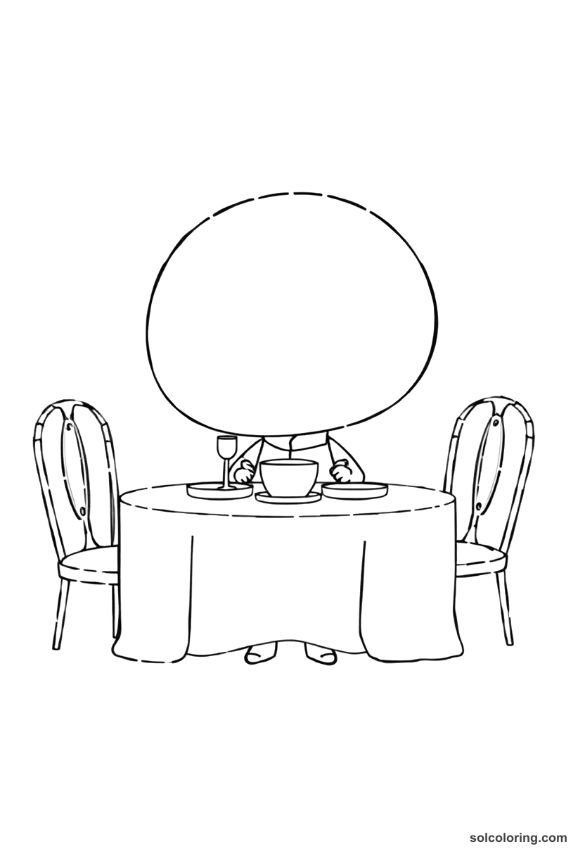 Chibi The feast table set by an invisible servant coloring page, free printable chibi style