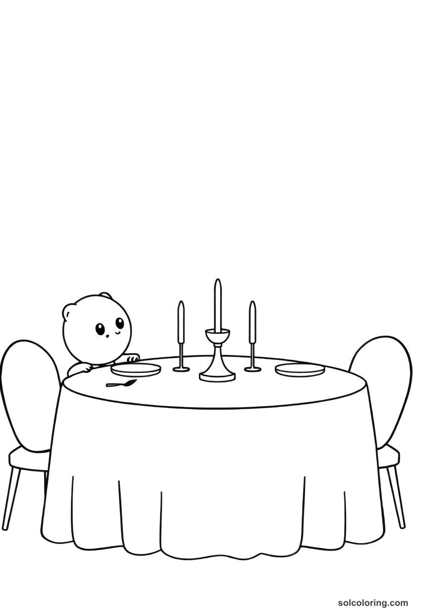 Cute Cartoon The feast table set by an invisible servant coloring page, free printable cute cartoon style