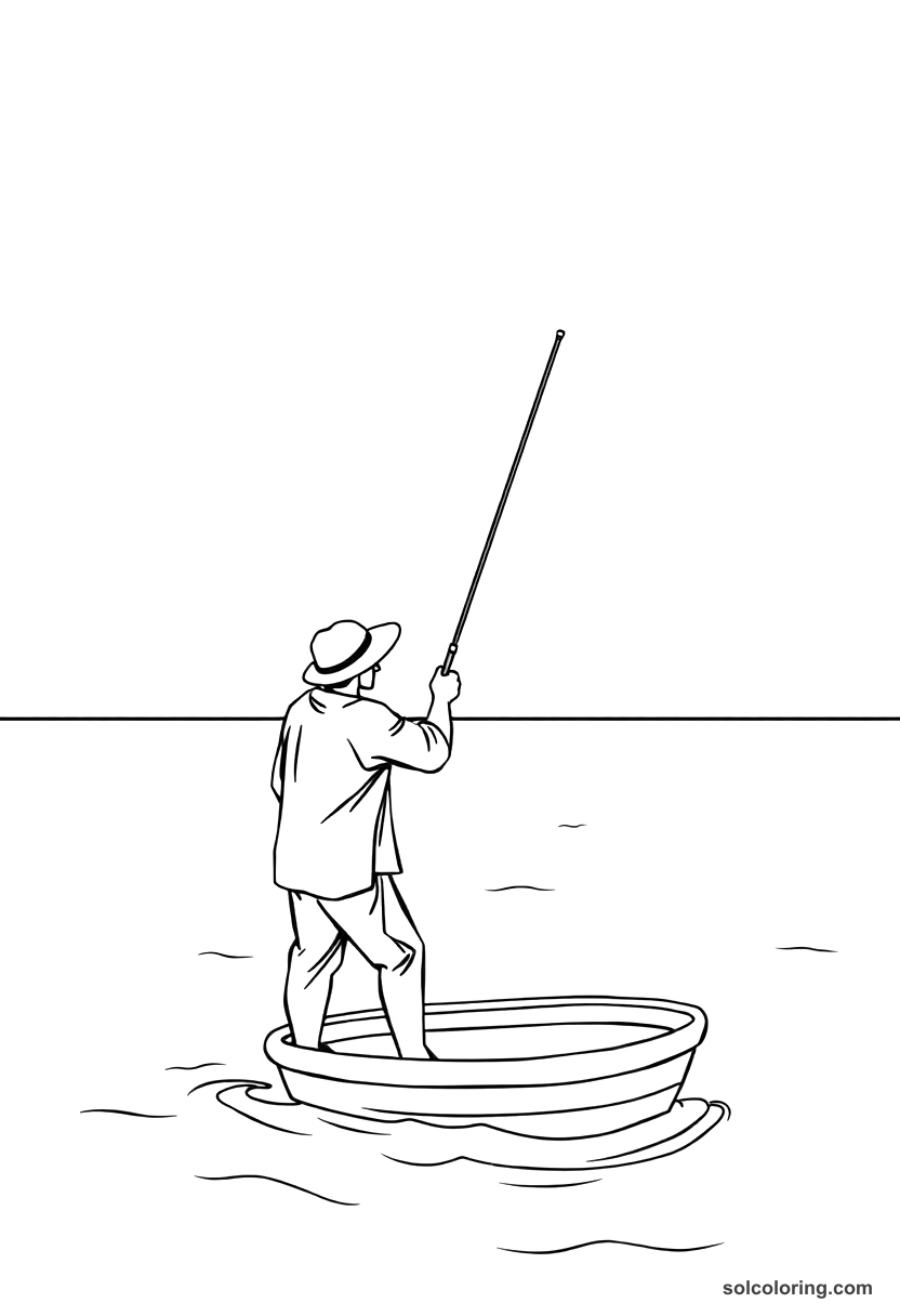 Simple The fisherman casting his net into the sea coloring page, free printable simple style