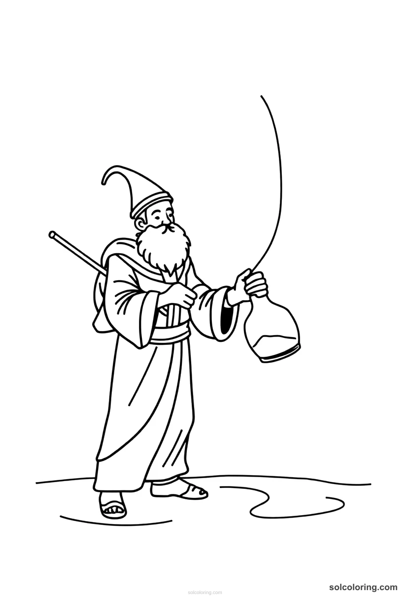 Simple The fisherman releasing the genie from a sealed bottle simple coloring page for kids