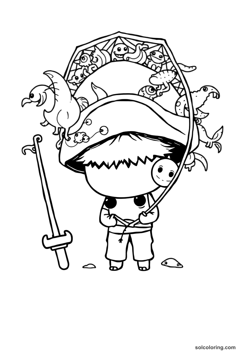 Chibi The fisherman's net full of strange and magical creatures coloring page, free printable chibi style