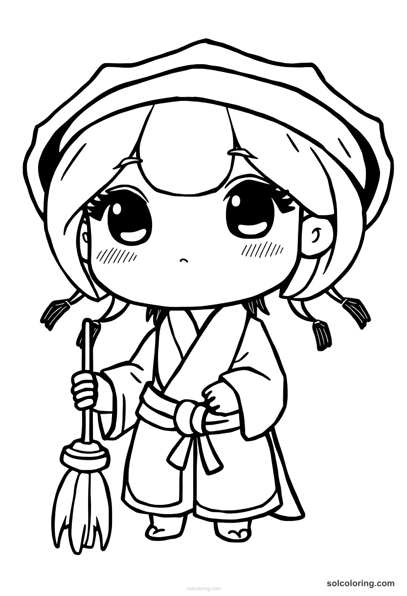 Chibi The fisherman's wife transformed by magic chibi coloring page for kids