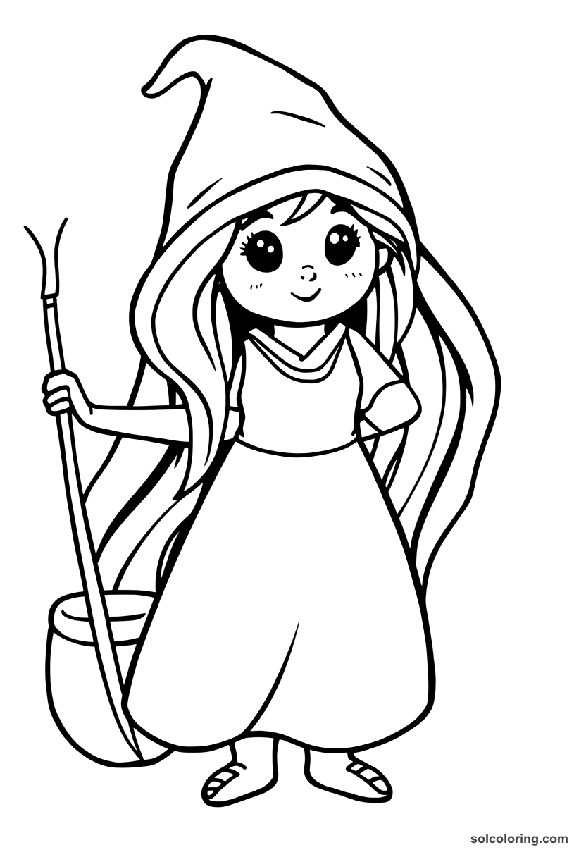 Cute Cartoon The fisherman's wife transformed by magic coloring page, free printable cute cartoon style