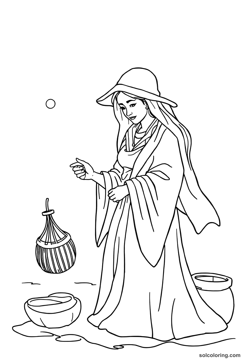 Simple The fisherman's wife transformed by magic coloring page, free printable simple style