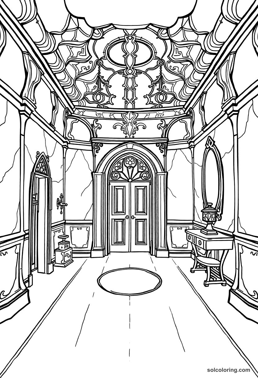 The forbidden fortieth room with its secret coloring page, free printable detailed style