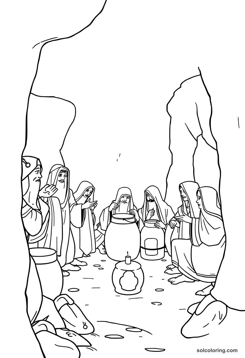 The Forty Thieves Hiding In Oil Jars coloring pages