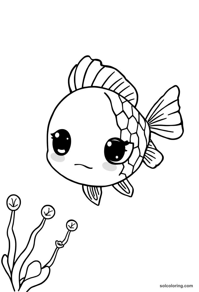 Chibi The four-colored fish in the enchanted waters coloring page, free printable chibi style