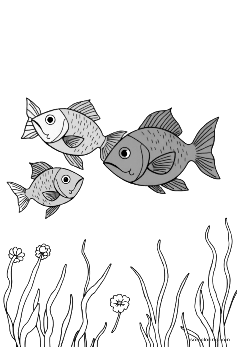 The four-colored fish in the enchanted waters coloring page, free printable realistic style