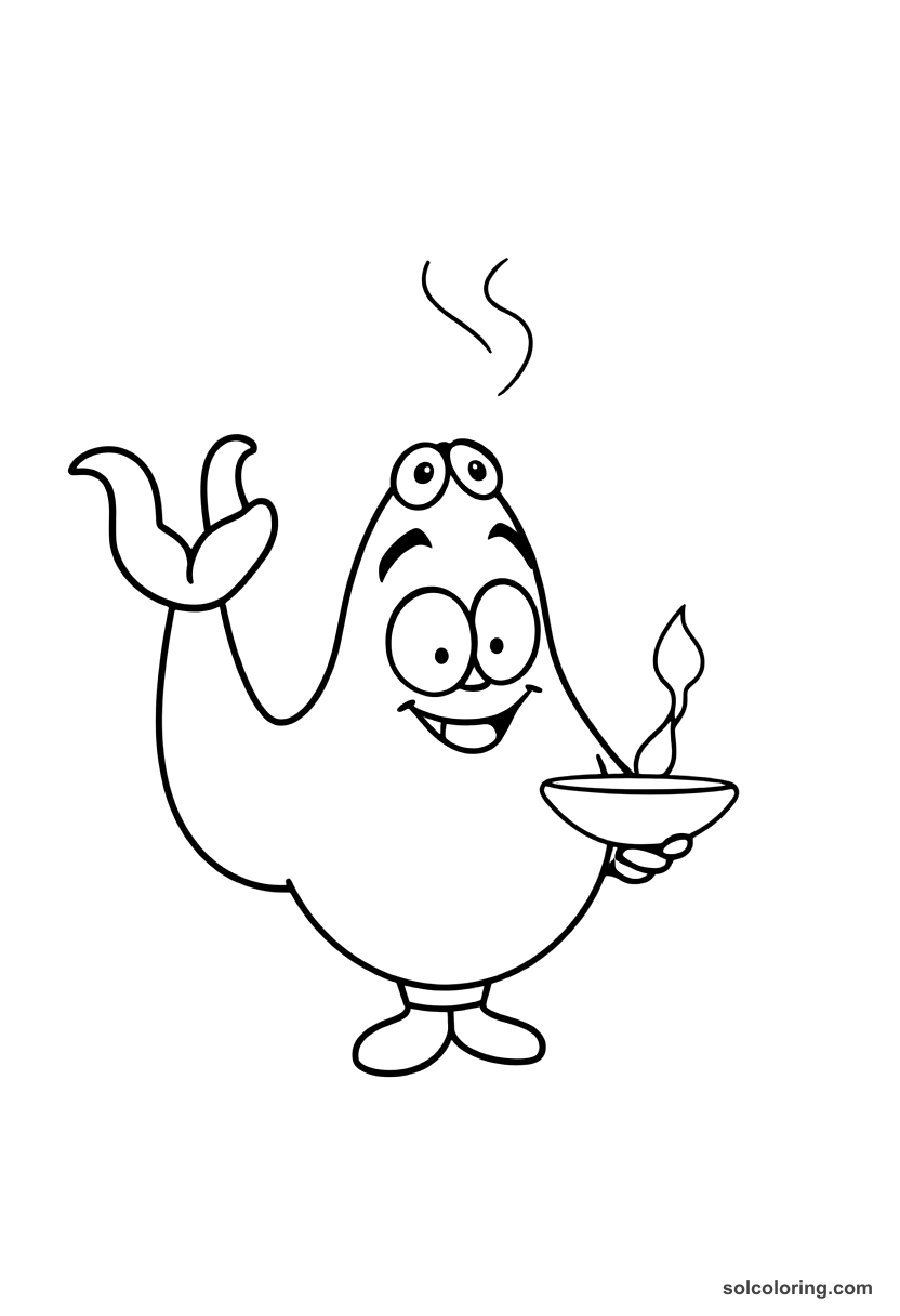Cute Cartoon The genie of the lamp emerging in smoke coloring page, free printable cute cartoon style