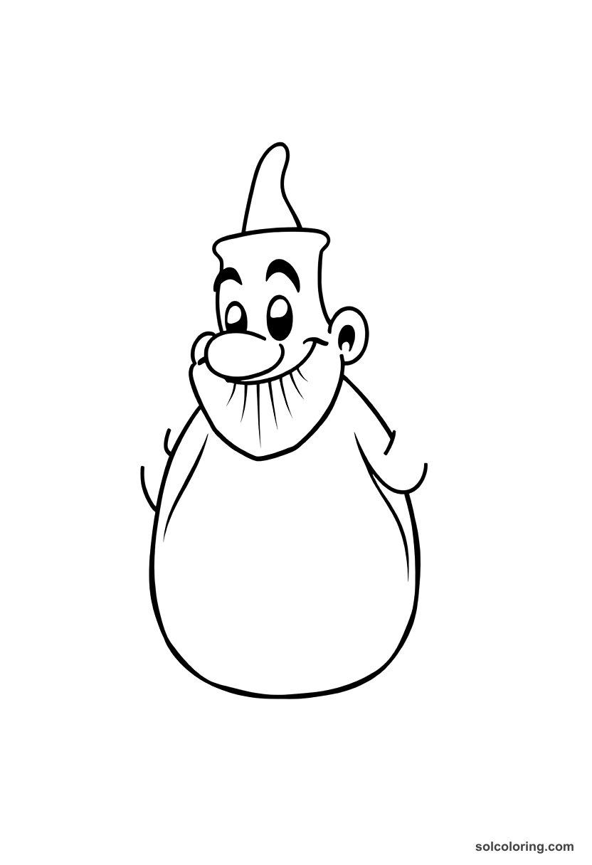 Cute Cartoon The genie trapped in a brass bottle coloring page, free printable cute cartoon style