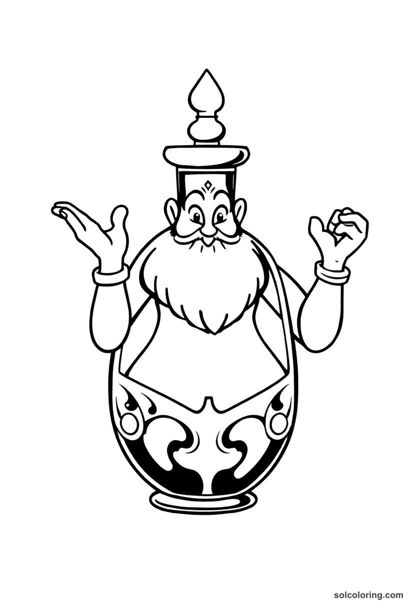 Simple The genie trapped in a brass bottle coloring page, free printable simple style