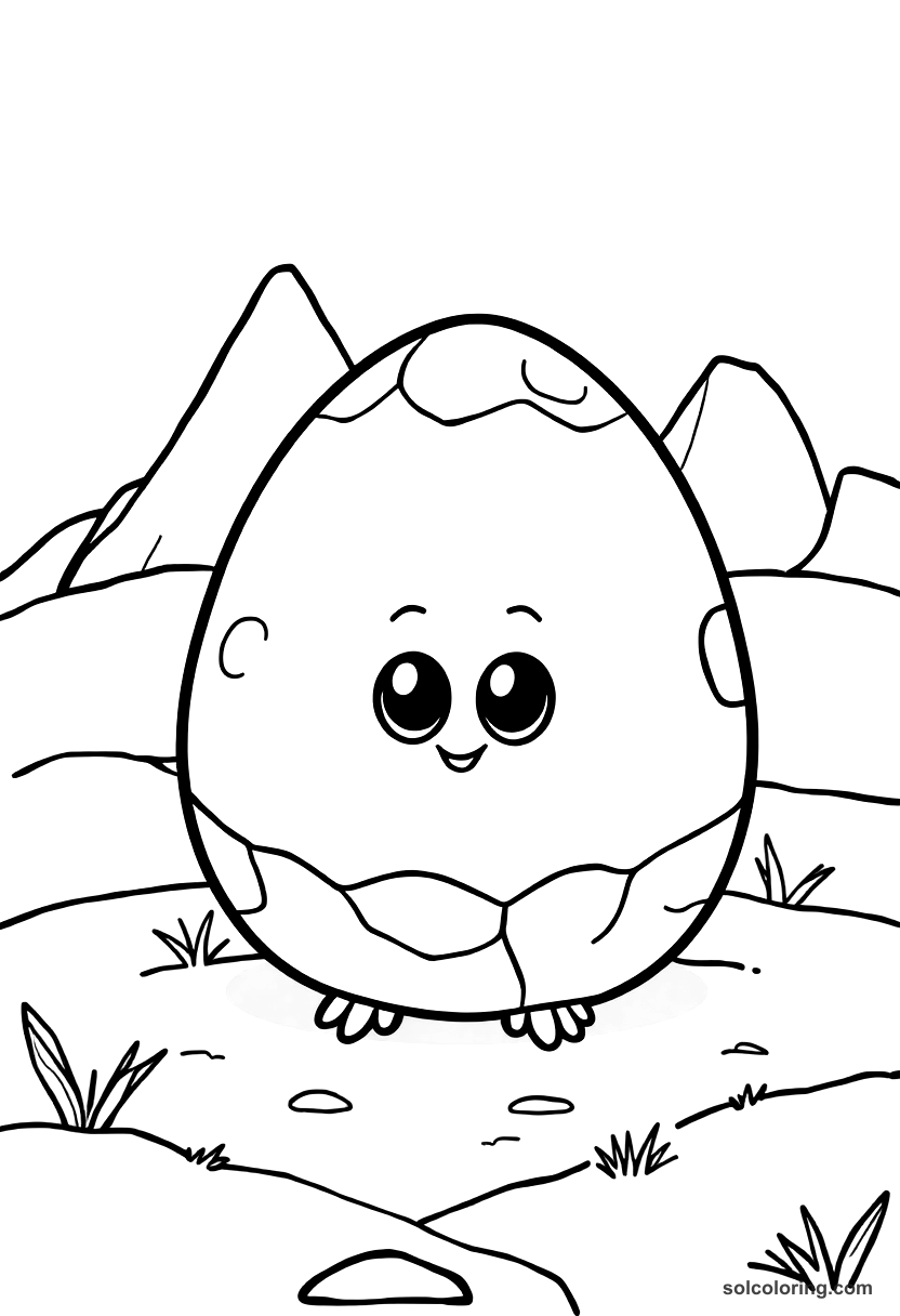 Cute Cartoon The giant rukh egg in the valley coloring page, free printable cute cartoon style