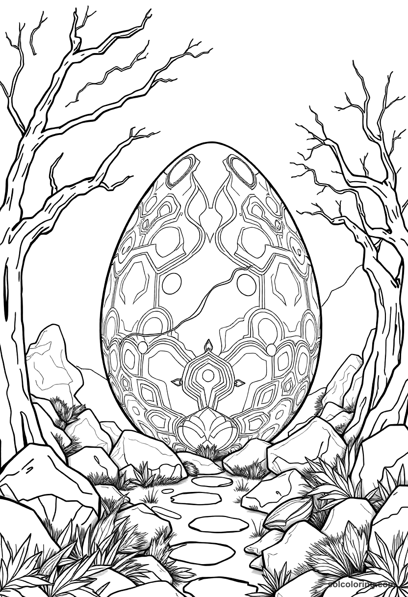 The giant rukh egg in the valley coloring page, free printable detailed style
