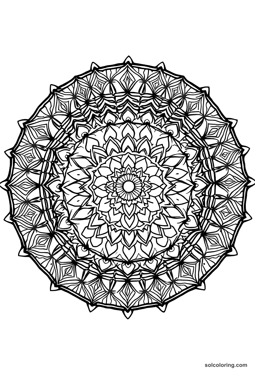 Mandala The giant rukh egg in the valley coloring page, free printable mandala style