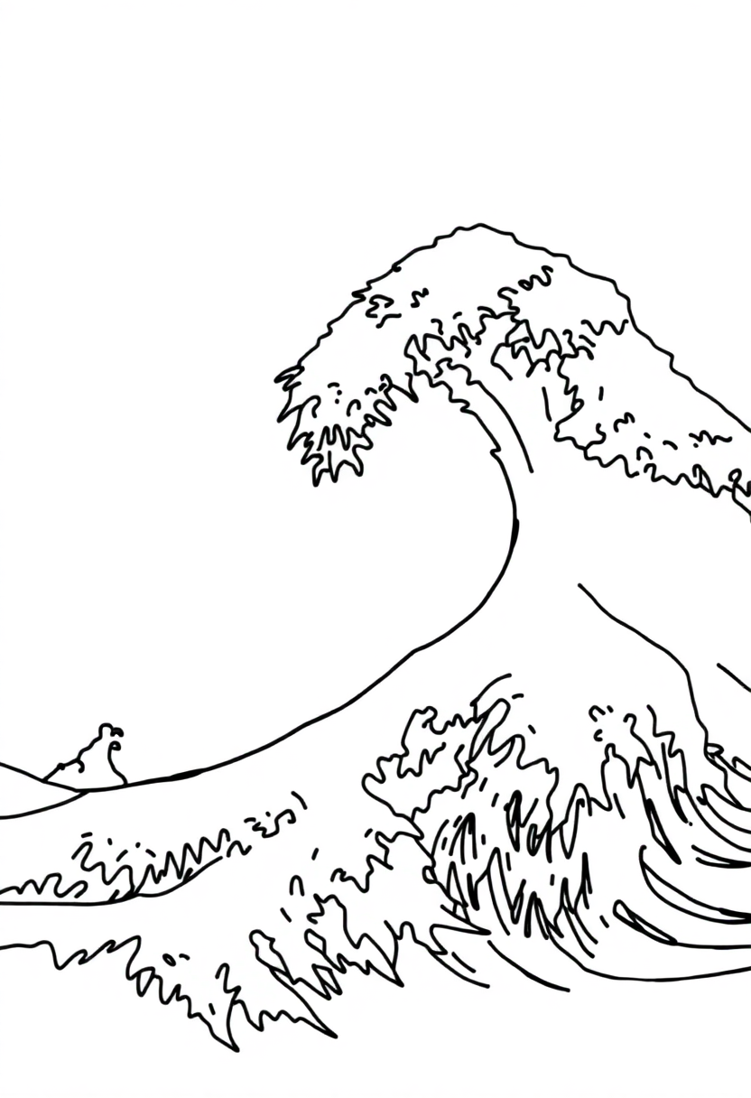 The Great Wave coloring page, free printable