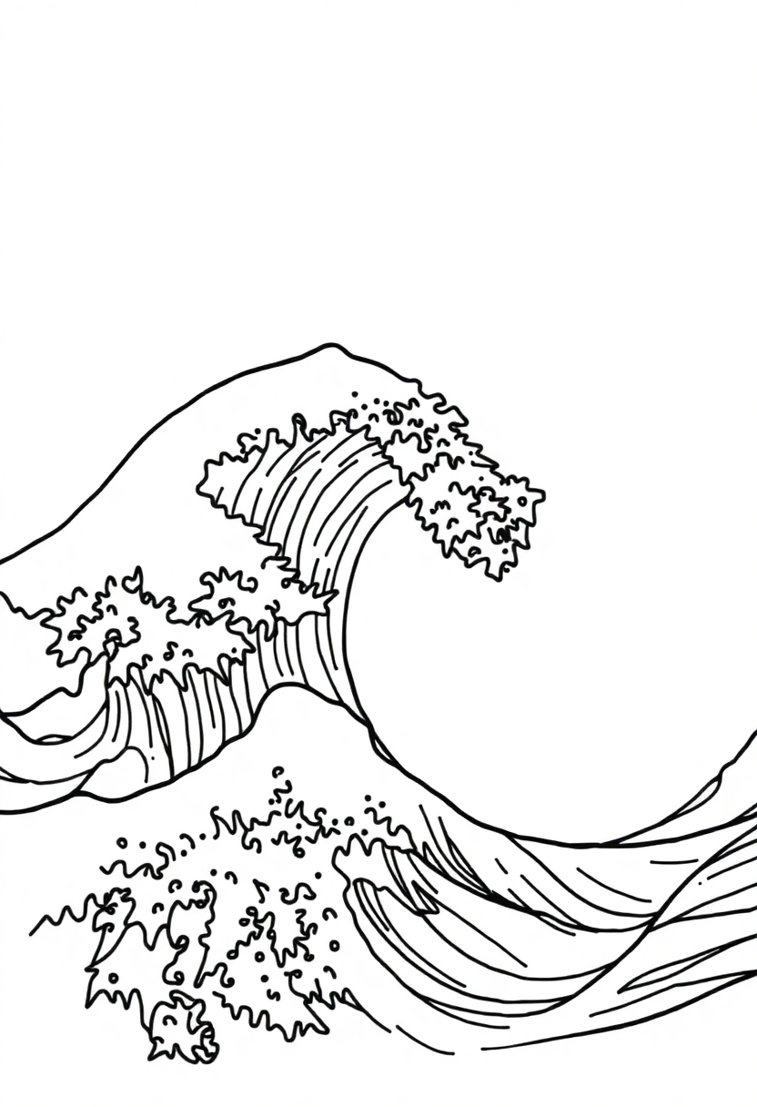 The Great Wave coloring page, free printable