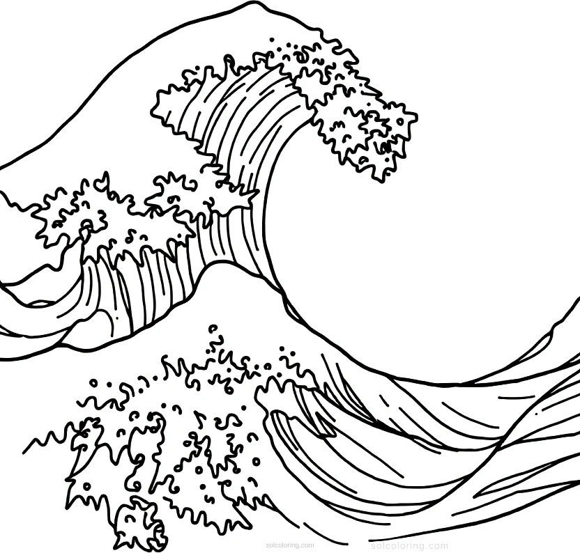 The Great Wave coloring page for kids