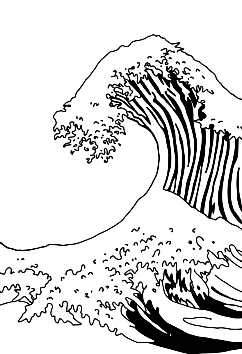 The Great Wave coloring page, free printable
