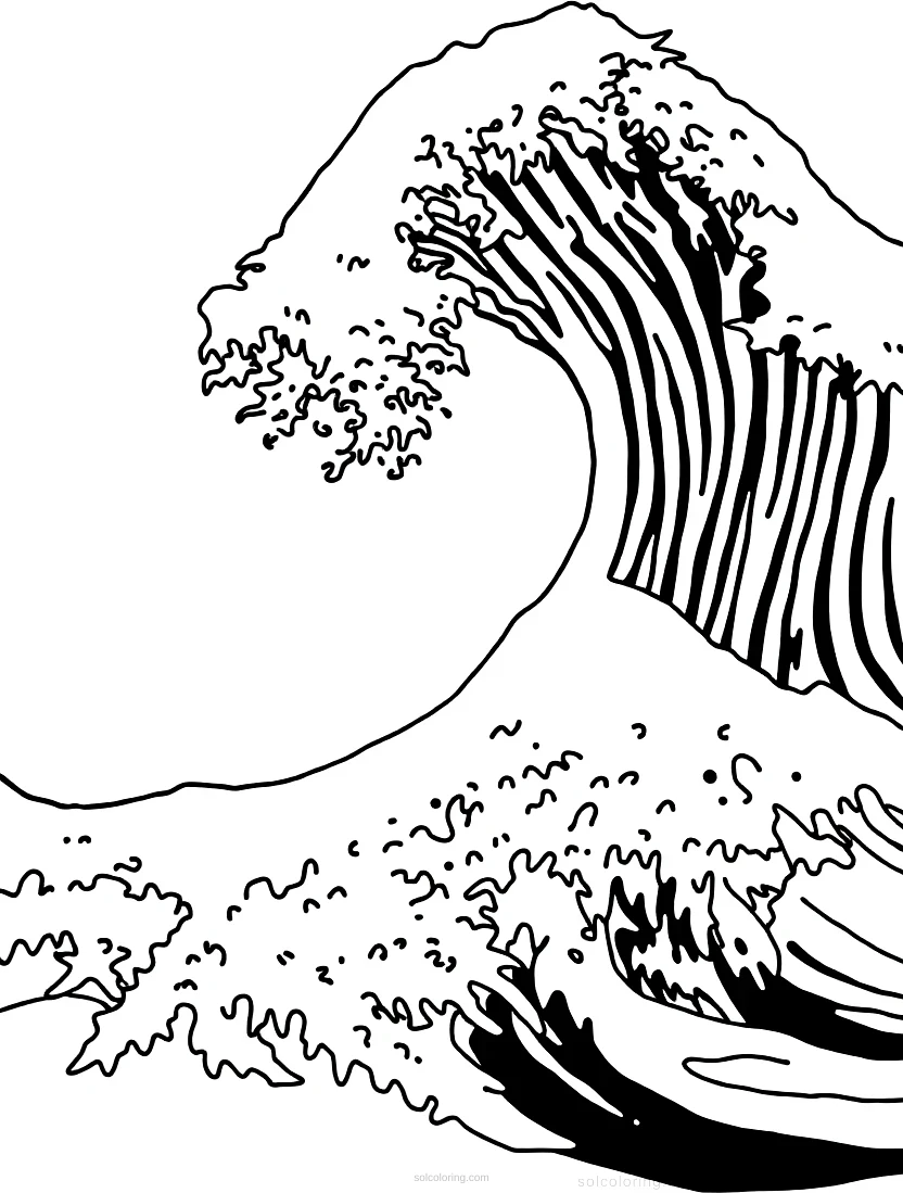 The Great Wave coloring page for kids