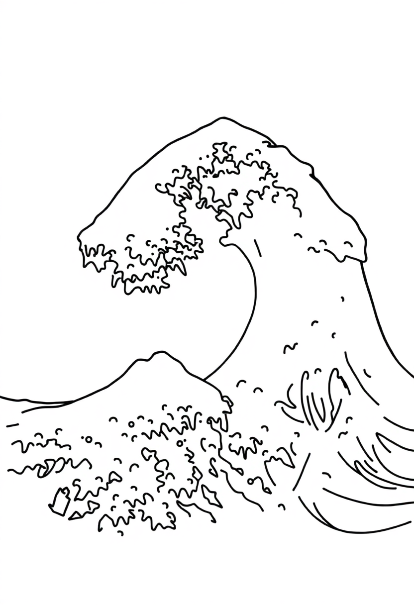 The Great Wave coloring page, free printable