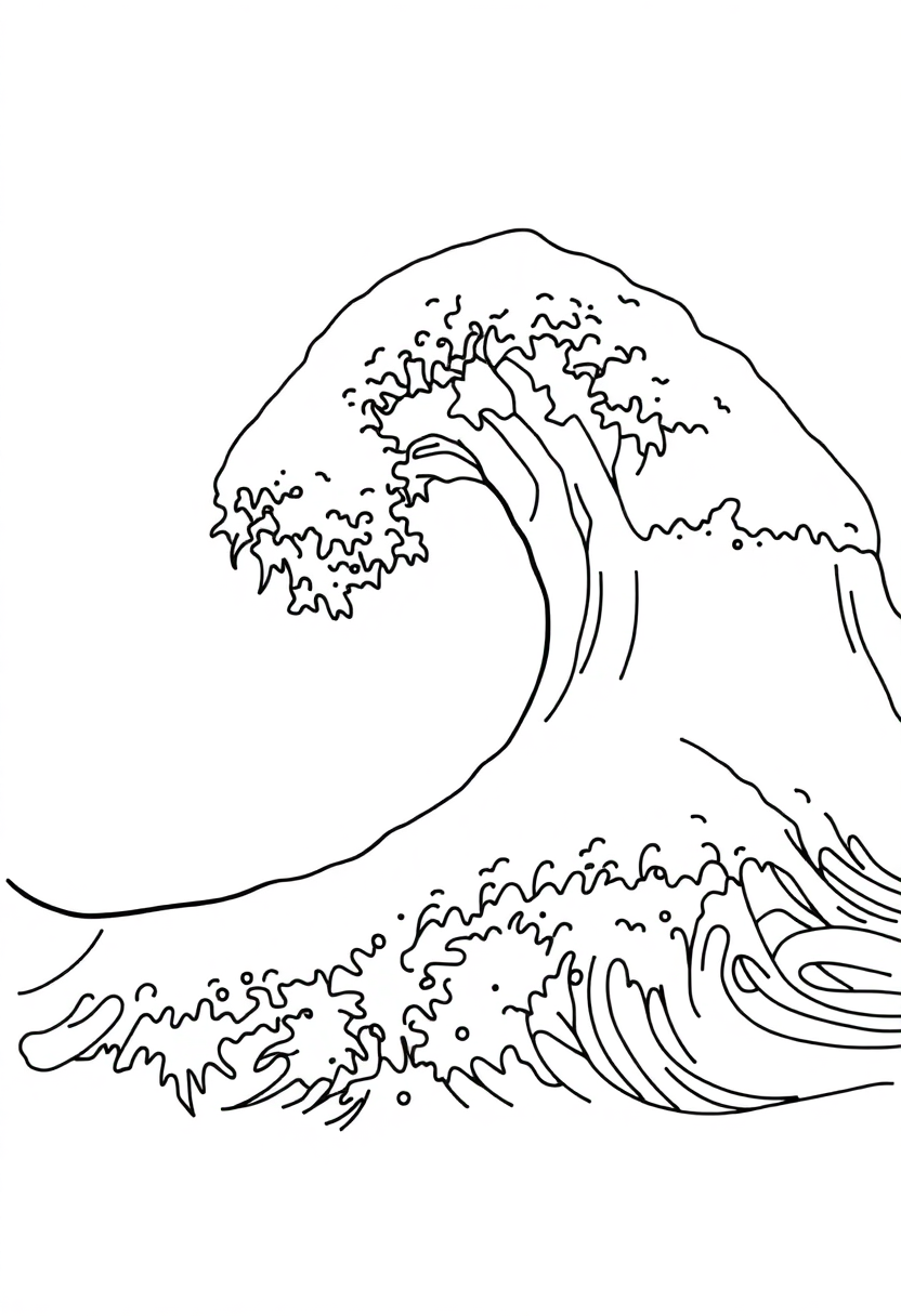 The Great Wave coloring page, free printable