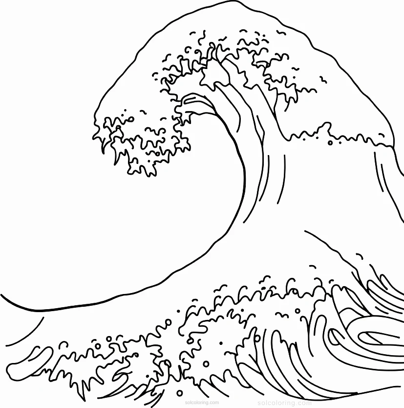 The Great Wave coloring page for kids