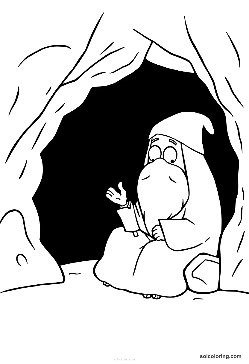 Cute Cartoon The hermit in his cave sharing wisdom cute cartoon coloring page for kids