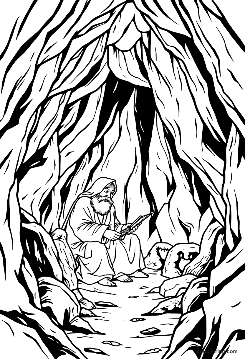 The Hermit In His Cave Sharing Wisdom coloring pages