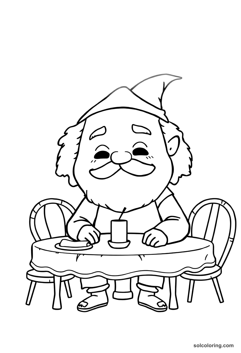 Chibi The hunchback telling his tale at the dinner table coloring page, free printable chibi style