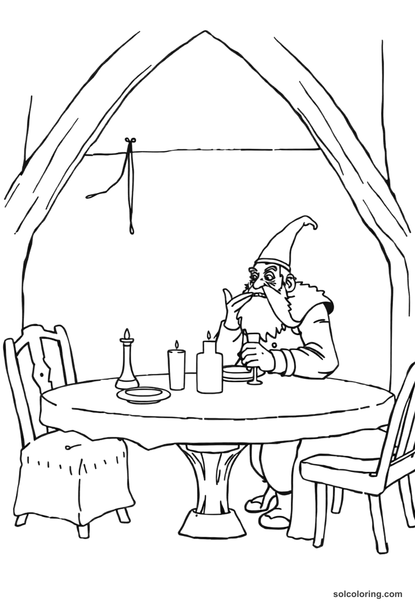 Simple The hunchback telling his tale at the dinner table coloring page, free printable simple style