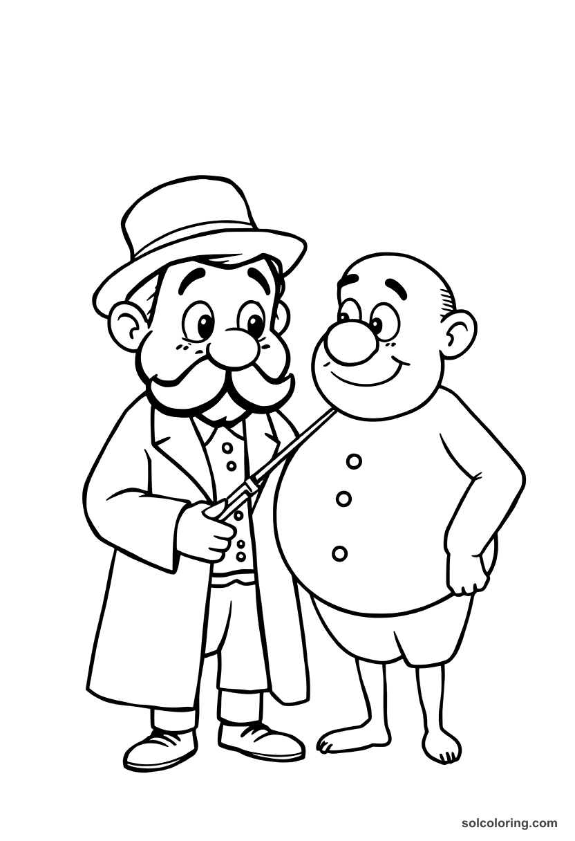 Cute Cartoon The Jewish doctor examining the hunchback coloring page, free printable cute cartoon style