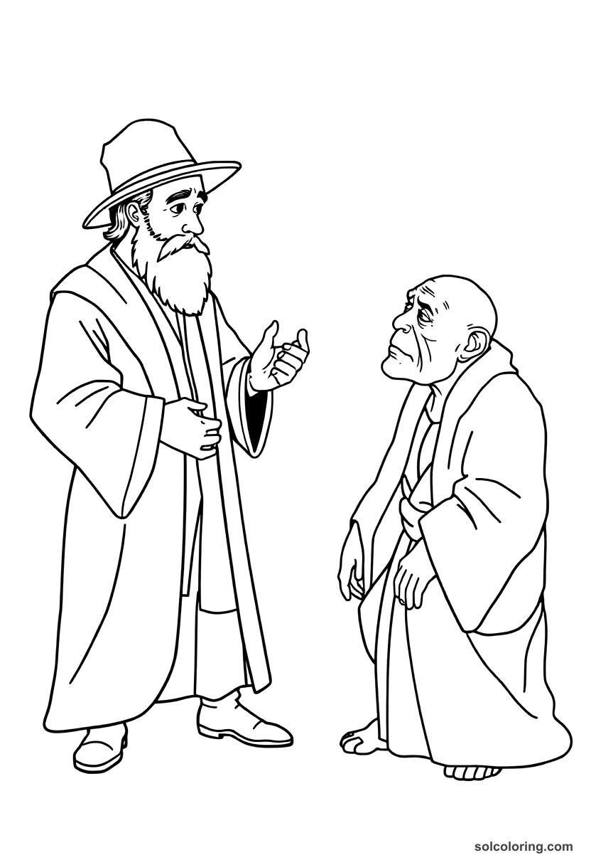 Simple The Jewish doctor examining the hunchback coloring page, free printable simple style