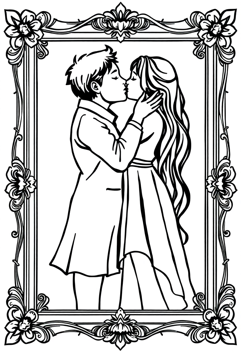 The Kiss Painting coloring page, free printable