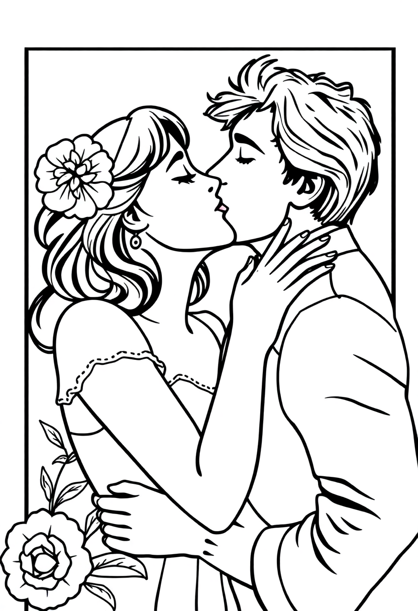 The Kiss Painting coloring page, free printable