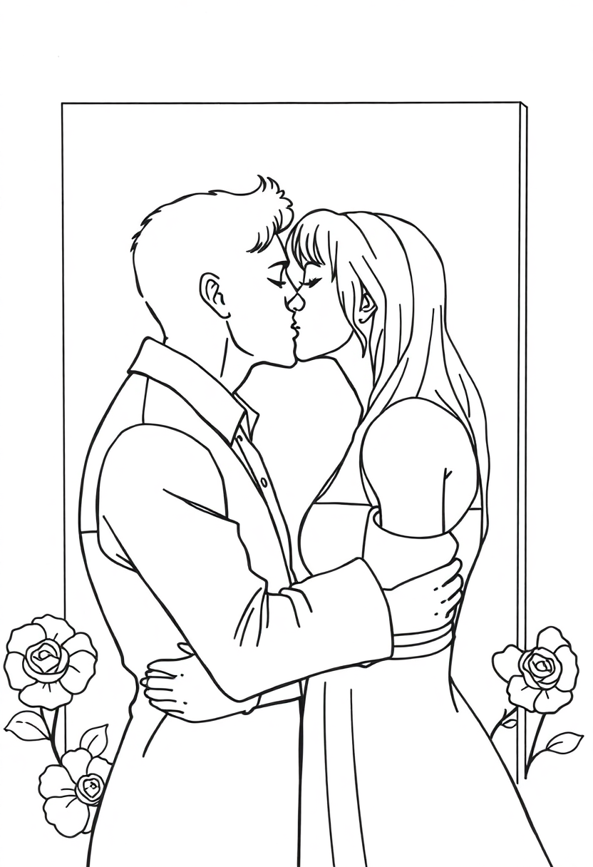 The Kiss Painting coloring page, free printable