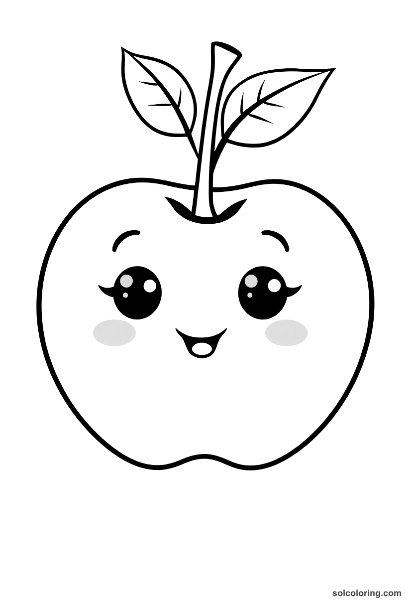 Cute Cartoon The magic apple that cures all illness coloring page, free printable cute cartoon style