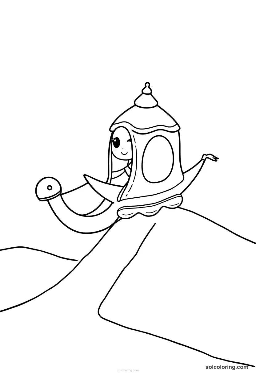 Cute Cartoon The magic carpet soaring over desert dunes cute cartoon coloring page for kids