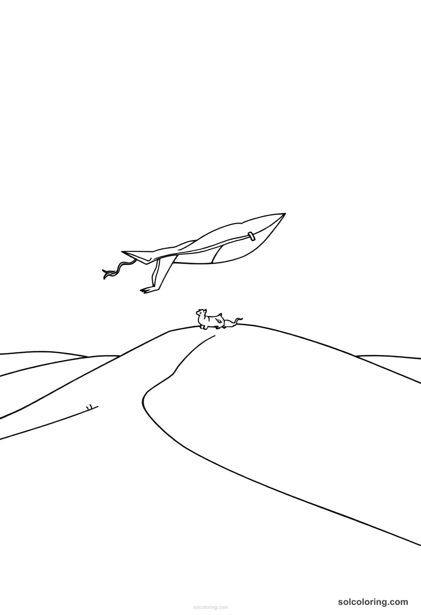 Simple The magic carpet soaring over desert dunes simple coloring page for kids