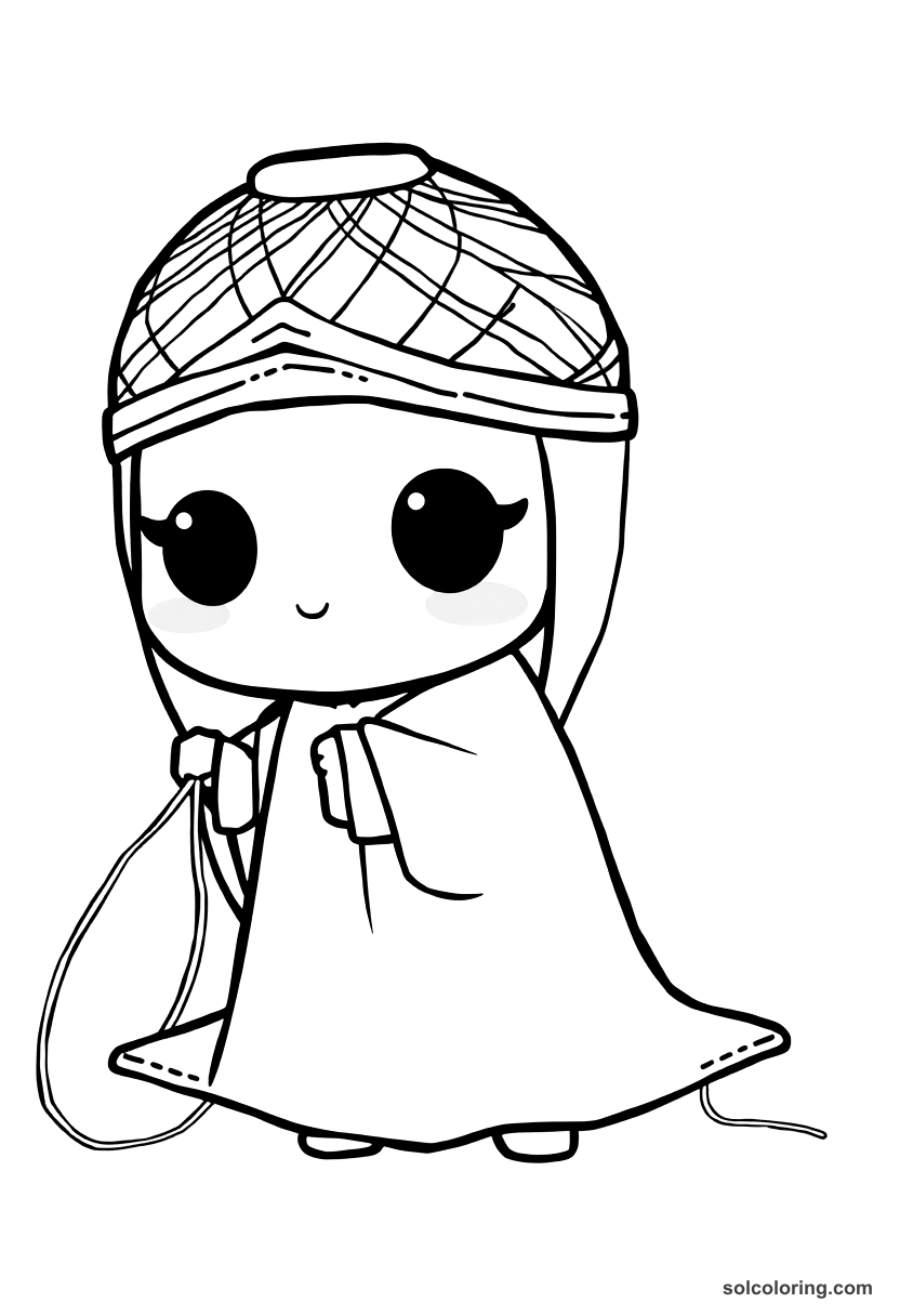 Chibi The magic carpet woven with golden thread coloring page, free printable chibi style