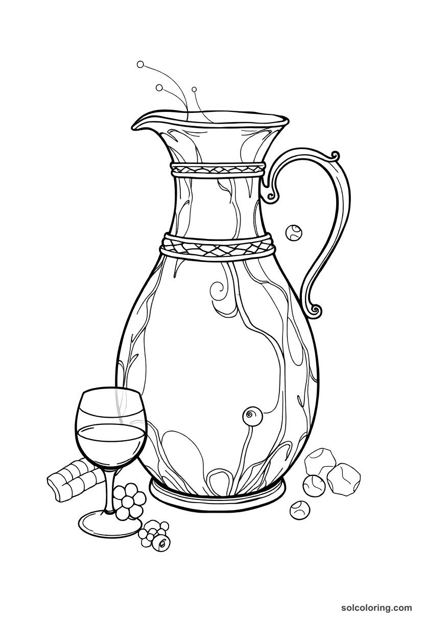 The magic jug that never empties of wine coloring page, free printable detailed style