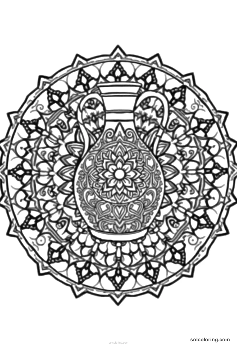 The Magic Jug That Never Empties of Wine mandala coloring page for kids