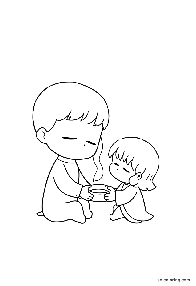 Chibi The magic ring being passed between the sleeping pair coloring page, free printable chibi style