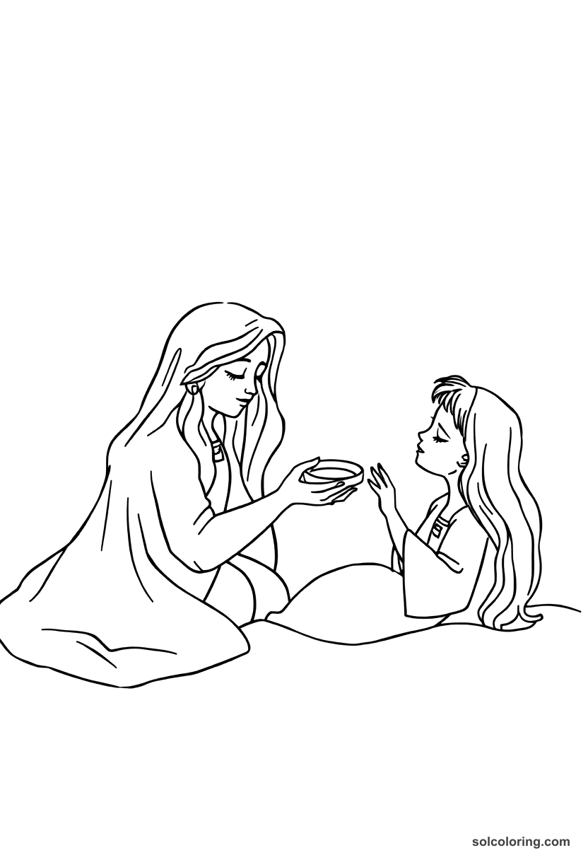 Simple The magic ring being passed between the sleeping pair coloring page, free printable simple style