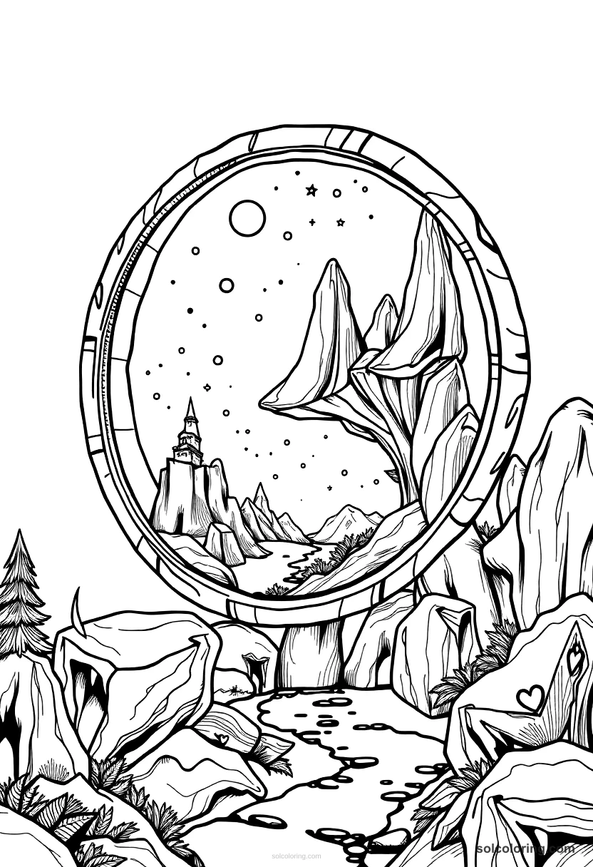 The magic tube that shows distant lands detailed coloring page for kids